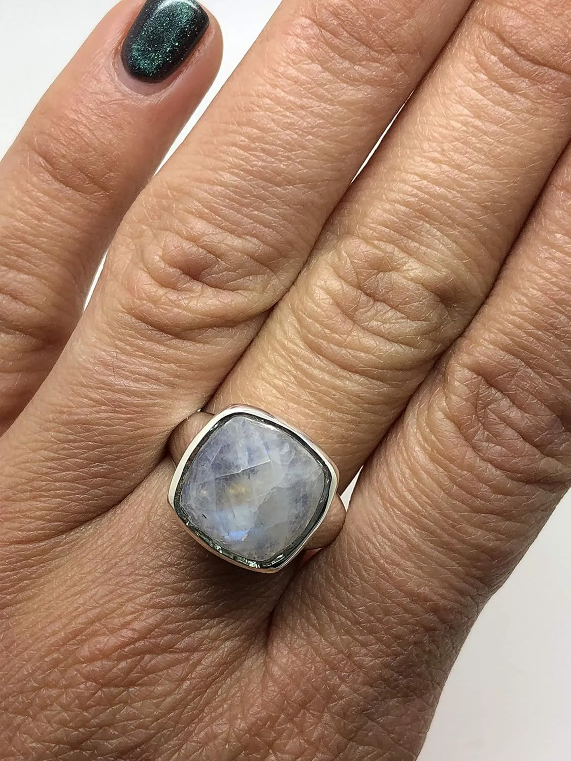 Square Moonstone 925 Sterling Silver Ring - BOHO Chic Jewelry - Fashionable and Stylish for Women with Velvet Gift Bag/Box - Made by Indian Artisans - Size 6-10