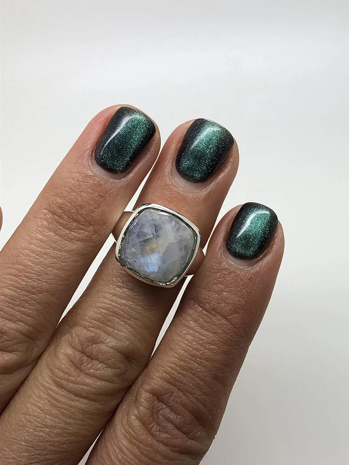 Square Moonstone 925 Sterling Silver Ring - BOHO Chic Jewelry - Fashionable and Stylish for Women with Velvet Gift Bag/Box - Made by Indian Artisans - Size 6-10