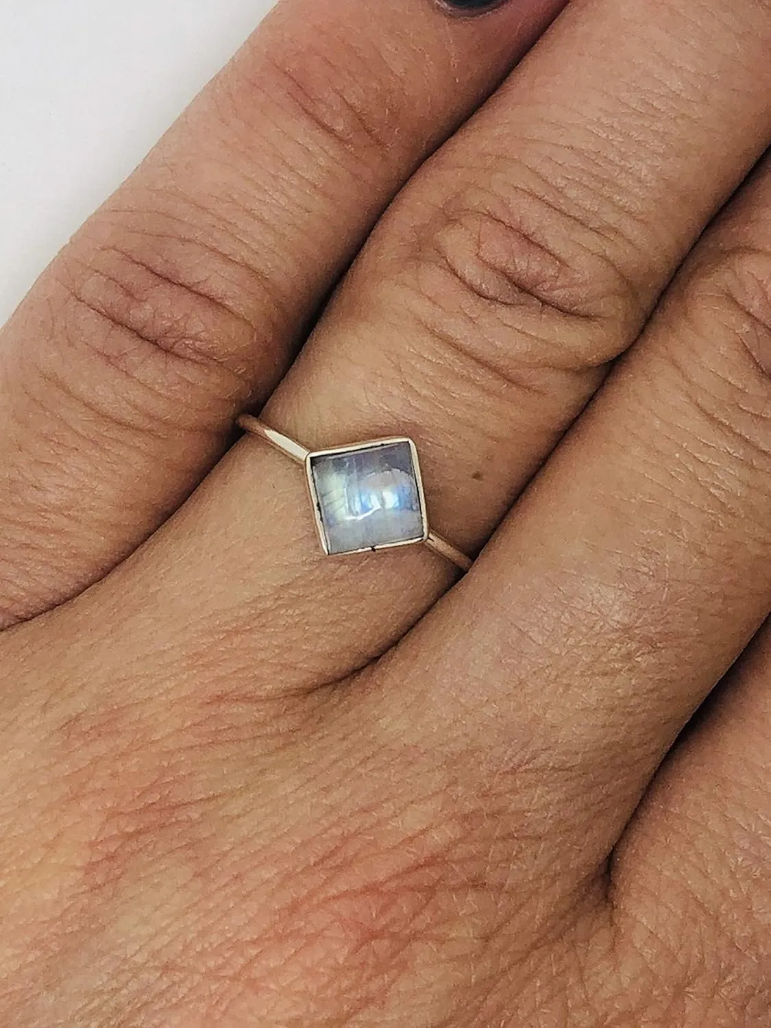 Square Moonstone 925 Sterling Silver Ring - Delicate BOHO Chic Jewelry - Fashionable and Stylish for Women with Velvet Gift Bag - Made by Indian Artisans - Size 6-9