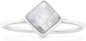 Square Moonstone 925 Sterling Silver Ring - Delicate BOHO Chic Jewelry - Fashionable and Stylish for Women with Velvet Gift Bag - Made by Indian Artisans - Size 6-9