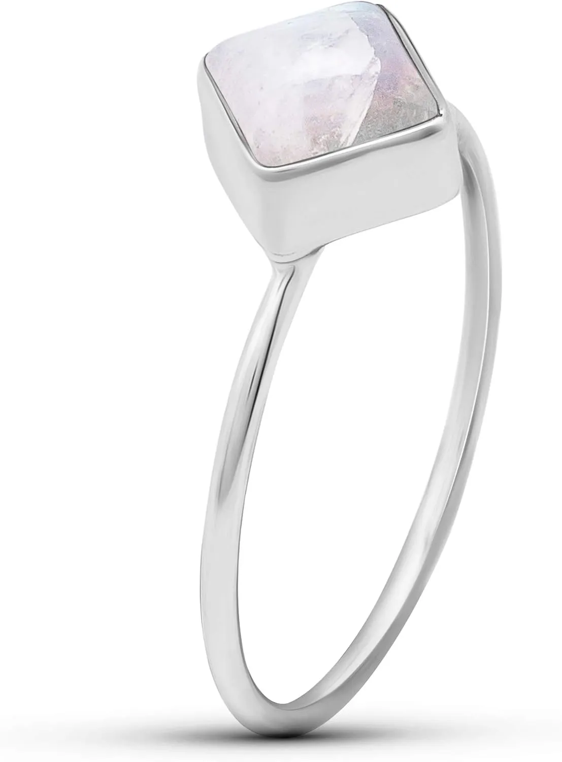 Square Moonstone 925 Sterling Silver Ring - Delicate BOHO Chic Jewelry - Fashionable and Stylish for Women with Velvet Gift Bag - Made by Indian Artisans - Size 6-9