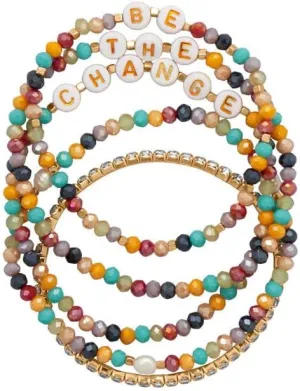 Stacking Friendship Bracelet Set BE THE CHANGE with Cultured Freshwater Pearls and Beads