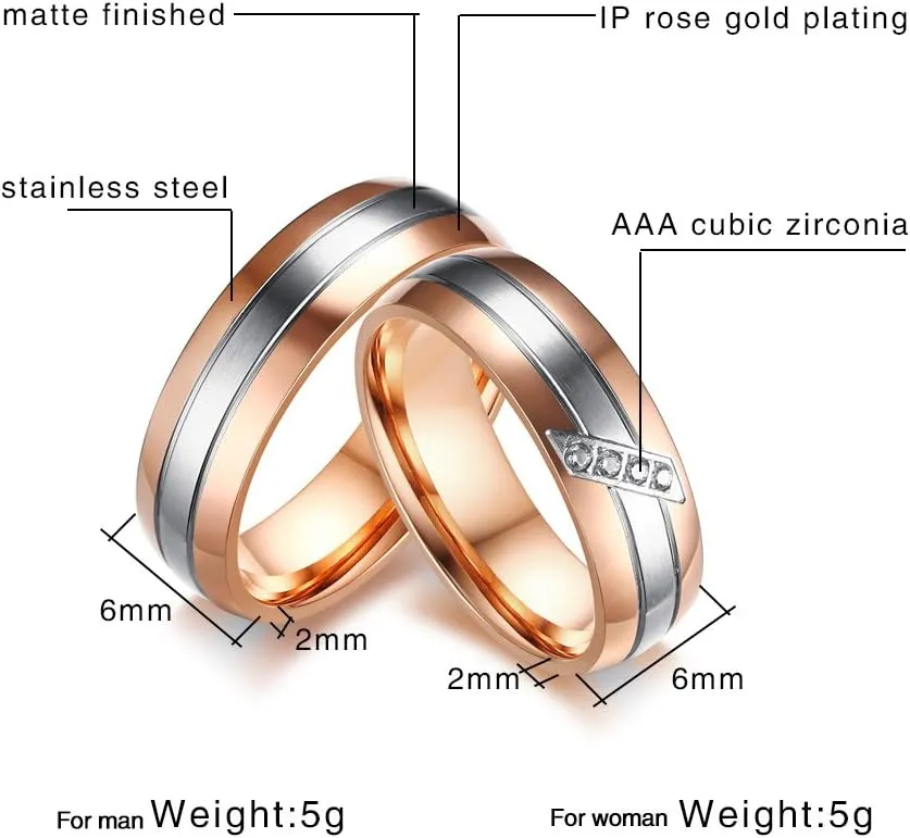 Stainless Steel Couples Promise Ring for Men Women 6MM Classic Engagement Wedding Band