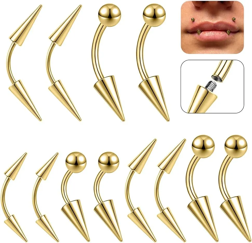 Stainless Steel Eyebrow Rings 16G Spike Eyebrow Piercing Jewelry Curved Belly Rings Navel Barbell Vertical Labret Lip Rings Spike Tragus Helix Daith Tragus Earrings Rook for Women Men
