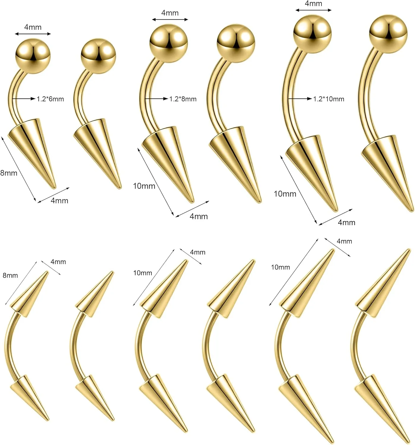 Stainless Steel Eyebrow Rings 16G Spike Eyebrow Piercing Jewelry Curved Belly Rings Navel Barbell Vertical Labret Lip Rings Spike Tragus Helix Daith Tragus Earrings Rook for Women Men