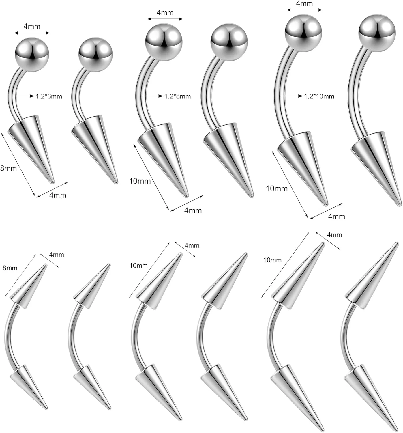 Stainless Steel Eyebrow Rings 16G Spike Eyebrow Piercing Jewelry Curved Belly Rings Navel Barbell Vertical Labret Lip Rings Spike Tragus Helix Daith Tragus Earrings Rook for Women Men