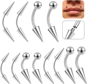 Stainless Steel Eyebrow Rings 16G Spike Eyebrow Piercing Jewelry Curved Belly Rings Navel Barbell Vertical Labret Lip Rings Spike Tragus Helix Daith Tragus Earrings Rook for Women Men