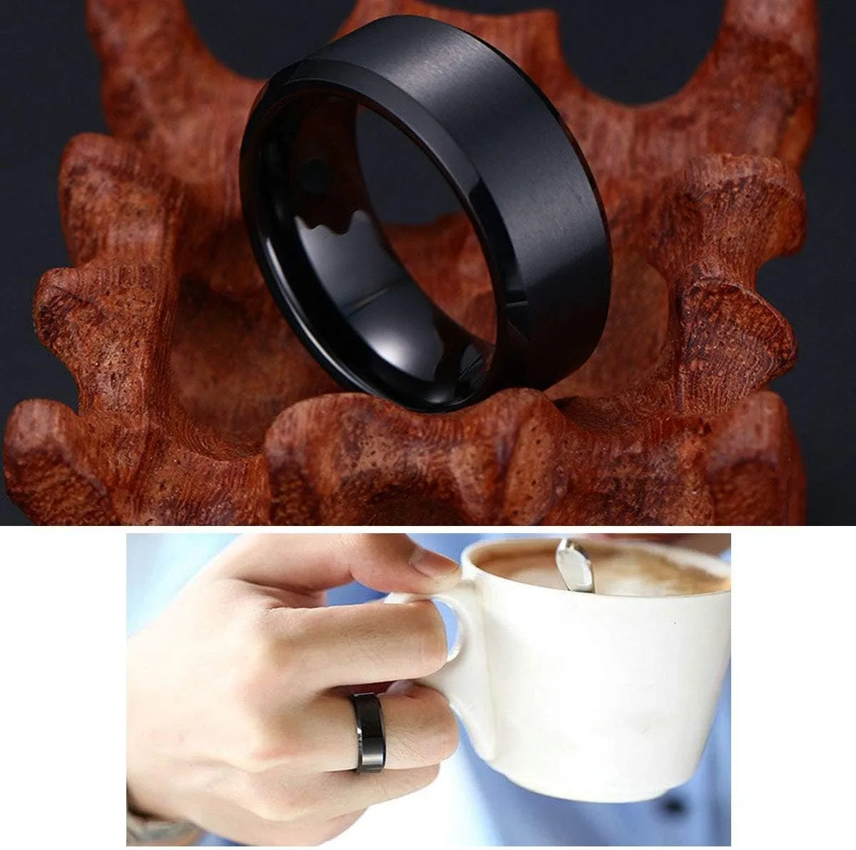 Stainless Steel Ring Set (4pcs Band), Men's Wedding Rings, Cool Spinner Rings, Black, Silver, Gold, Blue, 8mm Width, Unisex