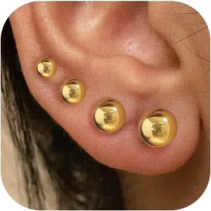 Stainless Steel Stud Earrings for Women 14K Gold Plated Sterling Silver Post Hypoallergenic Cartilage Tragus Earrings Set Trendy Small Heart Star Ball Multiple Piercing Jewelry