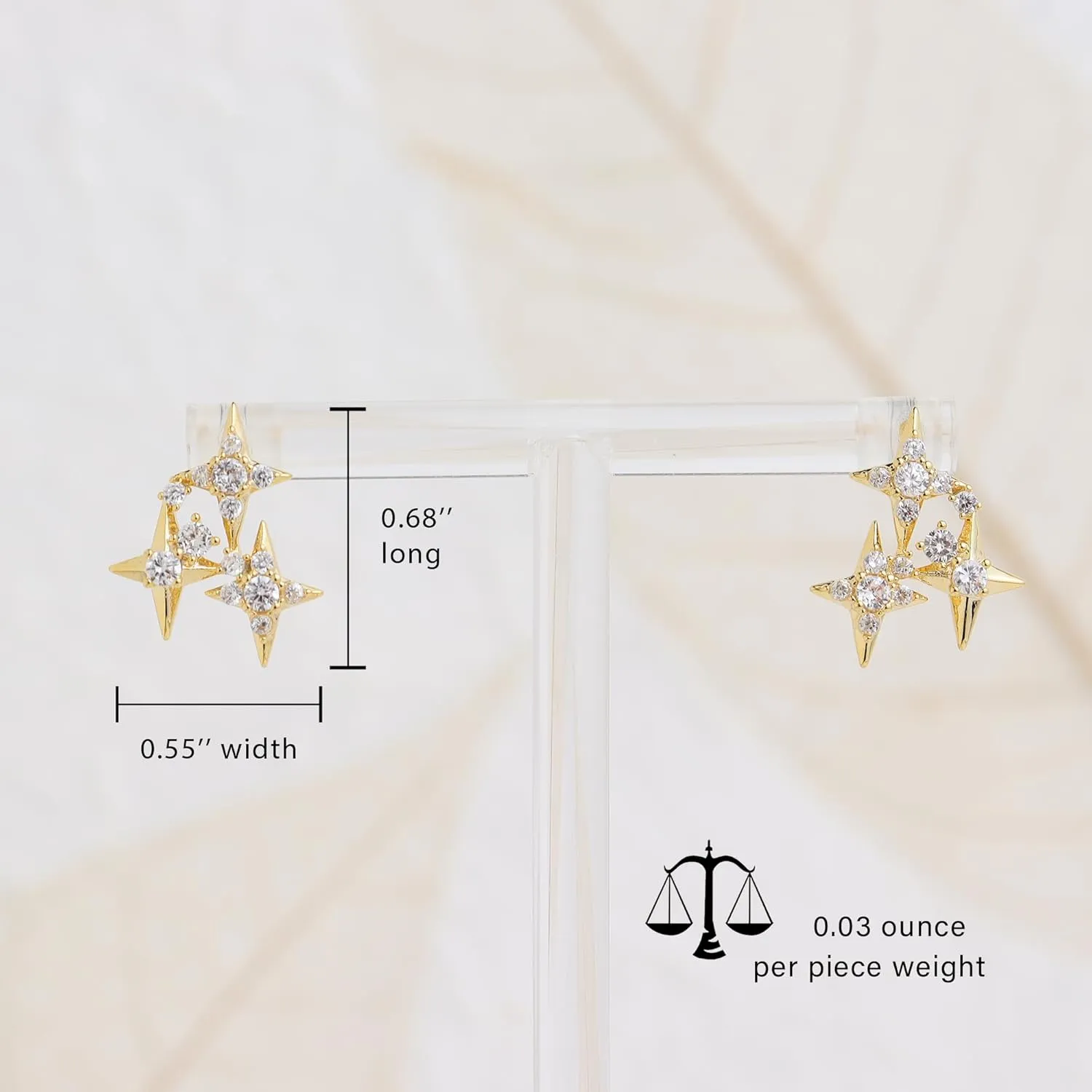 Star Stud Earrings for Woman, Dainty Sparkly Cubic Zirconia Rhinestone Minimalist Hypoallergenic Earing Wedding Bridal Prom Fashion Jewelry Gifts