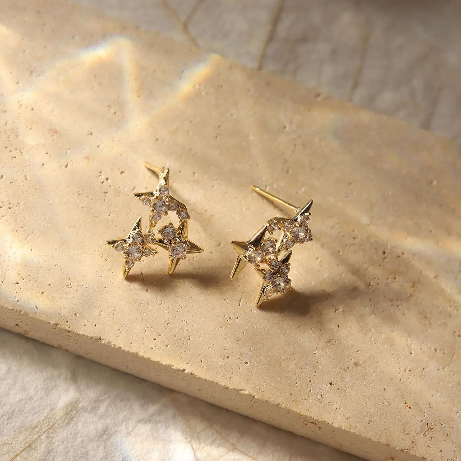 Star Stud Earrings for Woman, Dainty Sparkly Cubic Zirconia Rhinestone Minimalist Hypoallergenic Earing Wedding Bridal Prom Fashion Jewelry Gifts