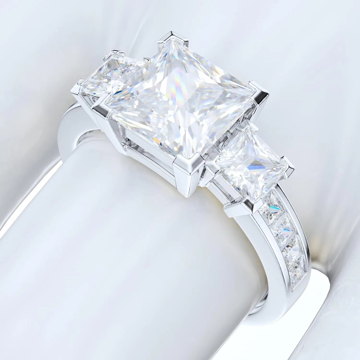 Sterling Silver 1.5ct Classic Three Stone Style All Simulated Princess Cut Diamond or Genuine Moissanite Promise Engagement Ring