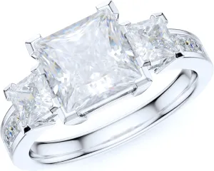 Sterling Silver 1.5ct Classic Three Stone Style All Simulated Princess Cut Diamond or Genuine Moissanite Promise Engagement Ring