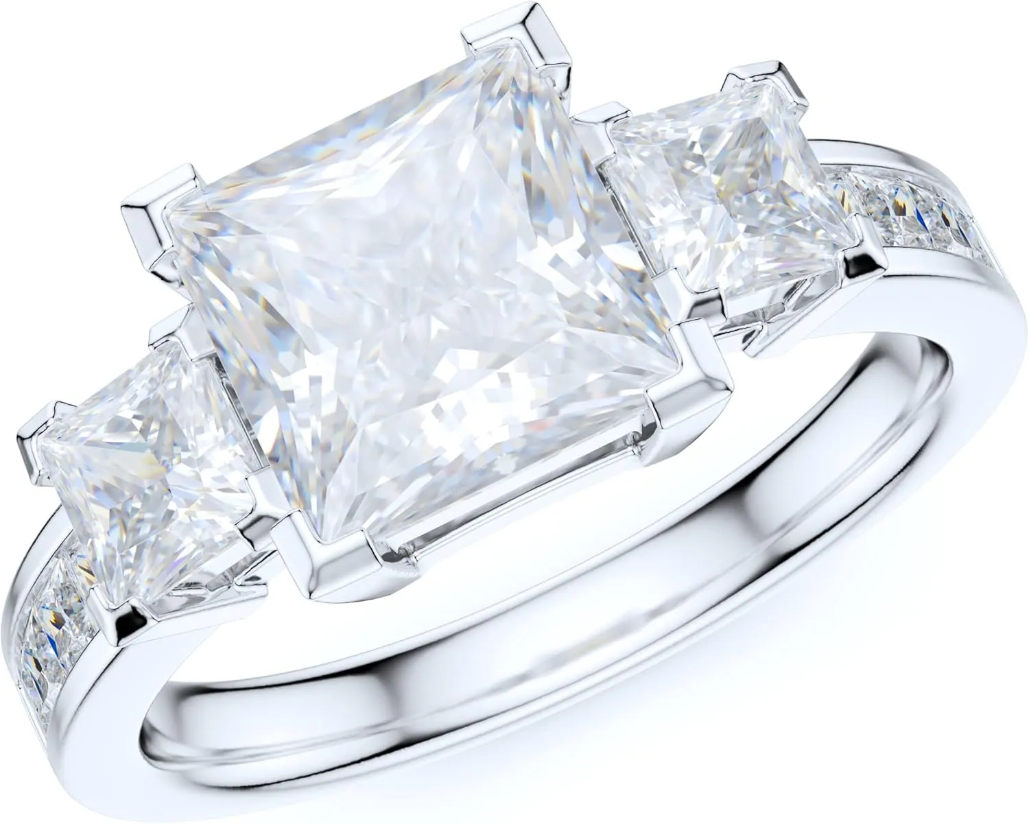 Sterling Silver 1.5ct Classic Three Stone Style All Simulated Princess Cut Diamond or Genuine Moissanite Promise Engagement Ring