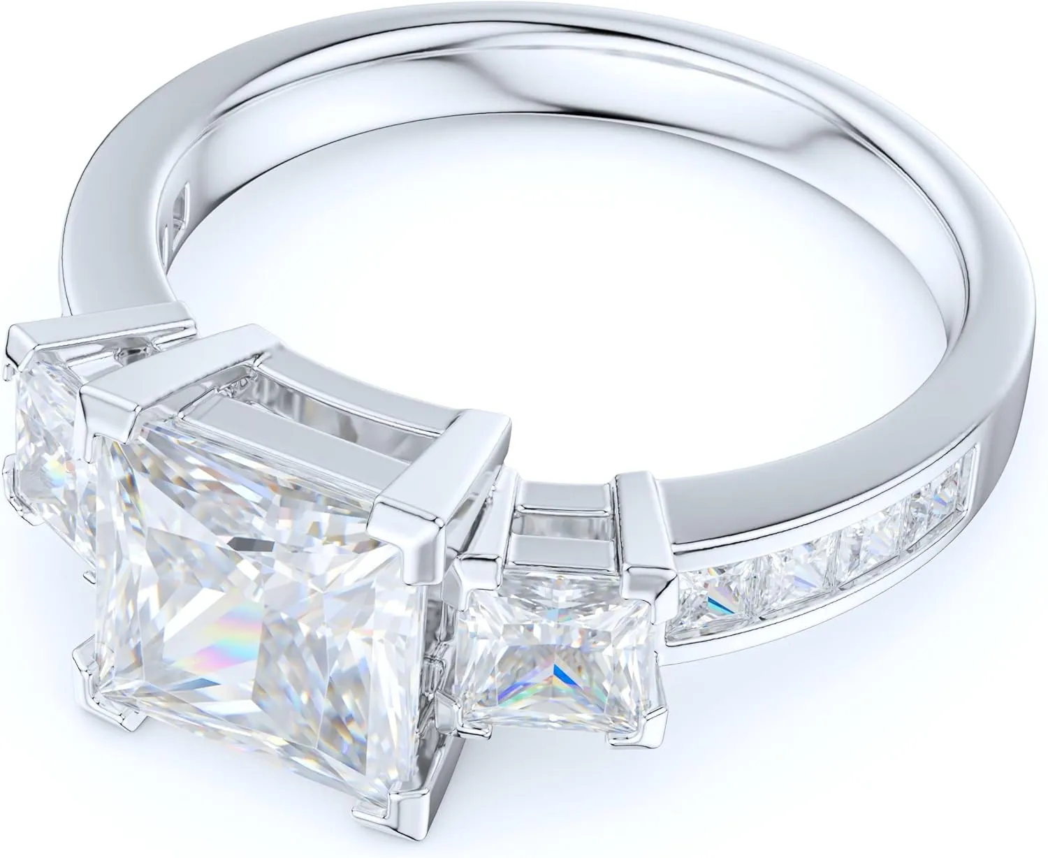 Sterling Silver 1.5ct Classic Three Stone Style All Simulated Princess Cut Diamond or Genuine Moissanite Promise Engagement Ring