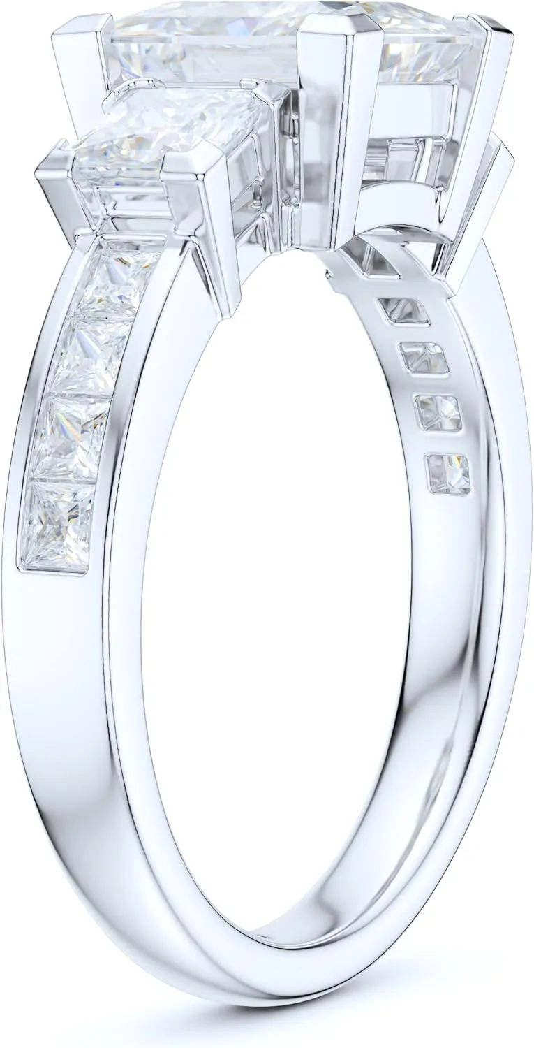 Sterling Silver 1.5ct Classic Three Stone Style All Simulated Princess Cut Diamond or Genuine Moissanite Promise Engagement Ring