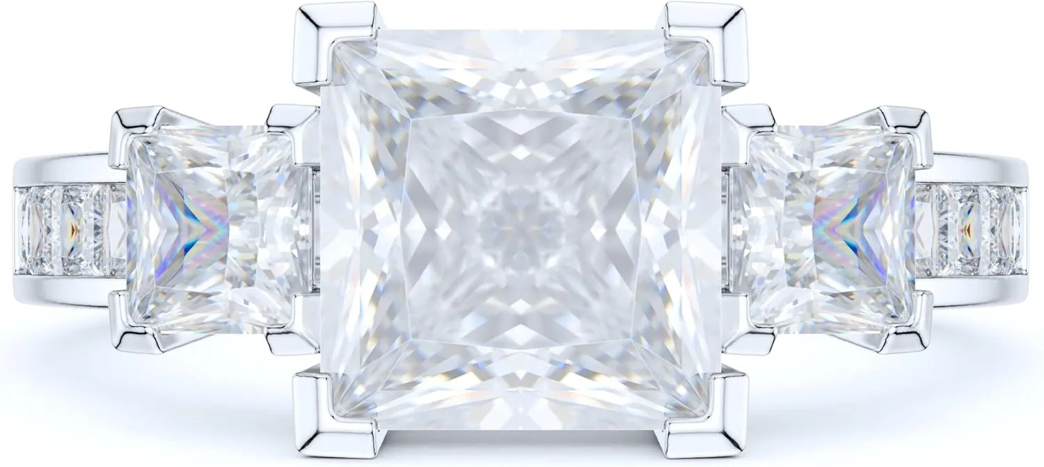 Sterling Silver 1.5ct Classic Three Stone Style All Simulated Princess Cut Diamond or Genuine Moissanite Promise Engagement Ring