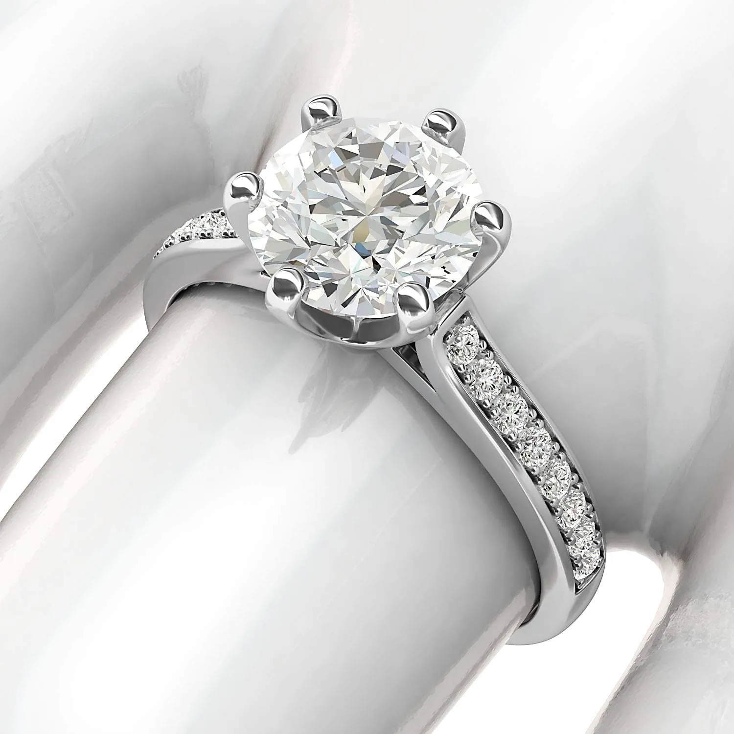 Sterling Silver 2 Carats Classic 6-Prong Simulated Diamond or Moissante Engagement Ring Side Stones Promise Bridal Ring