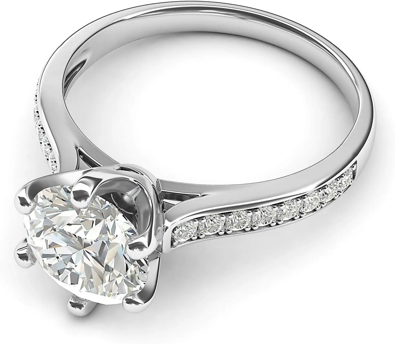 Sterling Silver 2 Carats Classic 6-Prong Simulated Diamond or Moissante Engagement Ring Side Stones Promise Bridal Ring