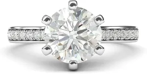 Sterling Silver 2 Carats Classic 6-Prong Simulated Diamond or Moissante Engagement Ring Side Stones Promise Bridal Ring