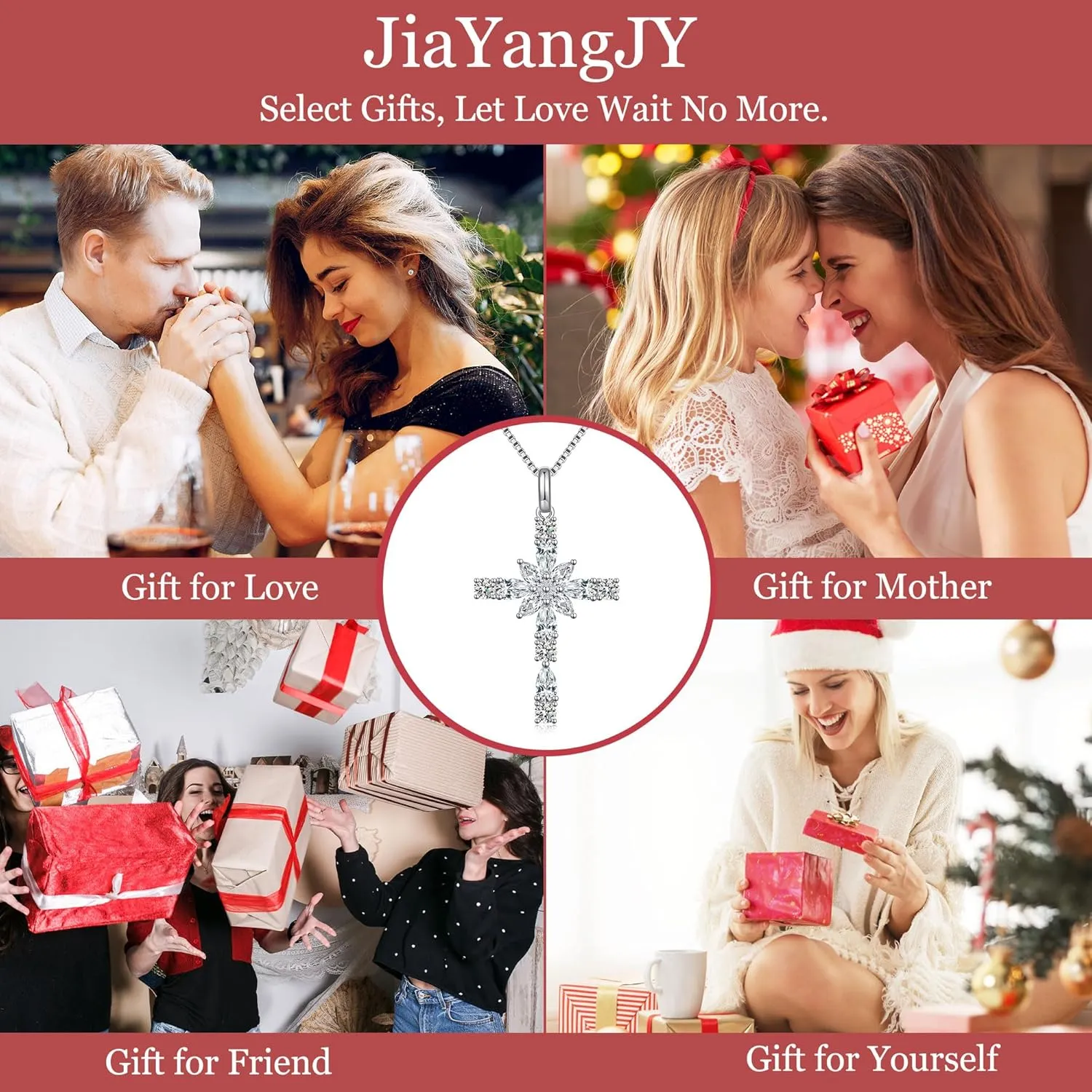 Sterling Silver Cross Necklace for Women, 12 Birth Stone Color Cubic Zirconia Double Cross Pendant Faith Jesus Christians Jewelry
