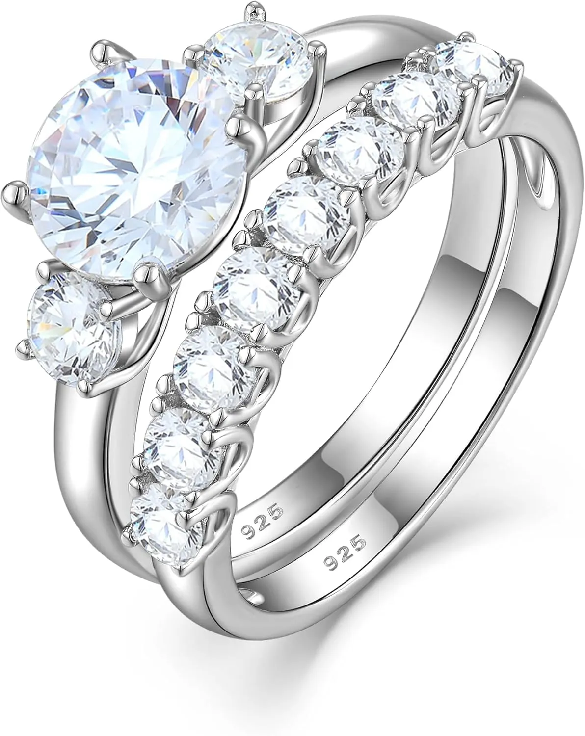 Sterling Silver Engagement Rings Set for Women, Dainty Round Cut Stone Wedding Rings for Bridal Cubic Zirconia Promise Rings Gift