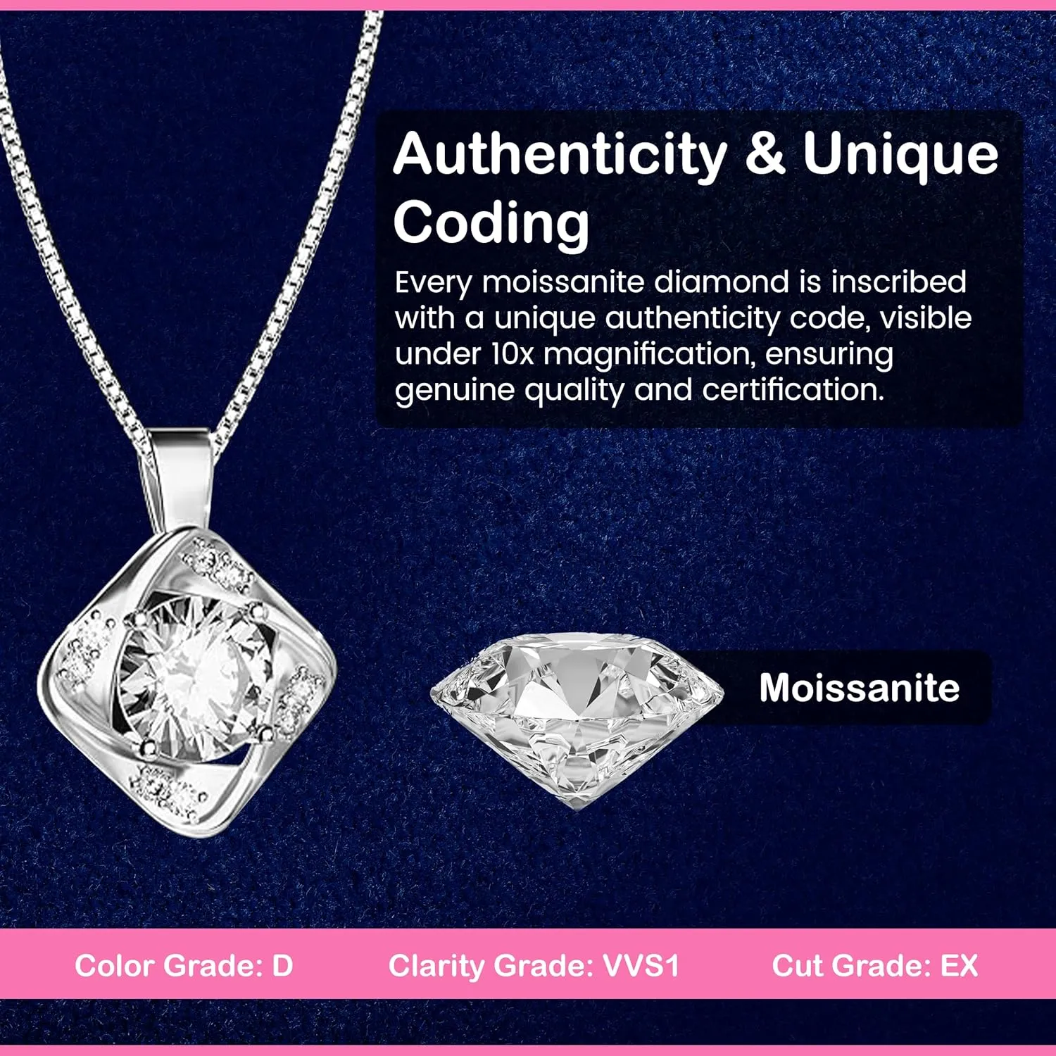 Sterling Silver Moissanite Necklace  Heart Moissanite Pendant Necklace for Women, 1-3 Carat D-Color VVS1 Moissanite Jewelry, Engraved 'HEART'  Elegant Romantic Birthday gifts for Women