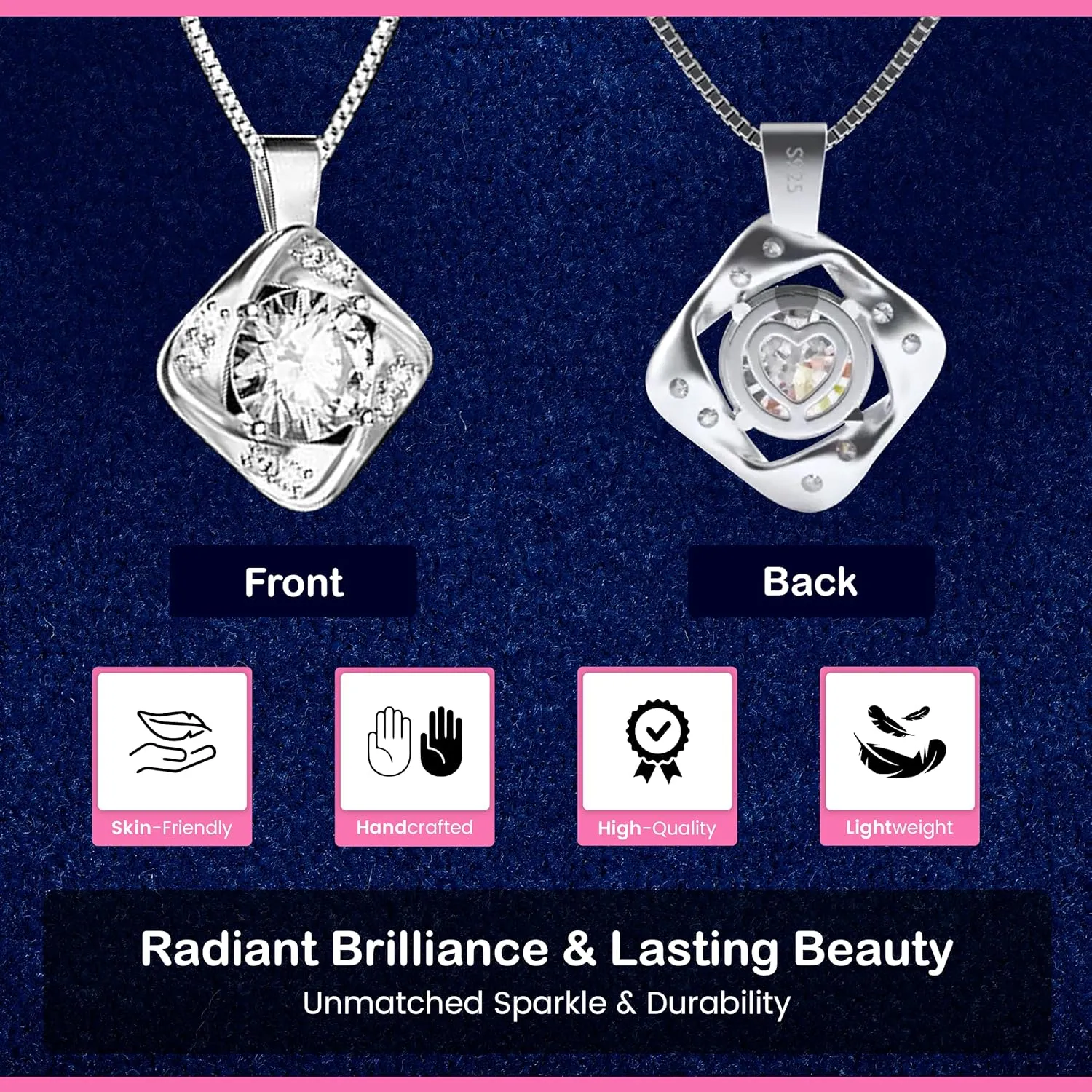 Sterling Silver Moissanite Necklace  Heart Moissanite Pendant Necklace for Women, 1-3 Carat D-Color VVS1 Moissanite Jewelry, Engraved 'HEART'  Elegant Romantic Birthday gifts for Women