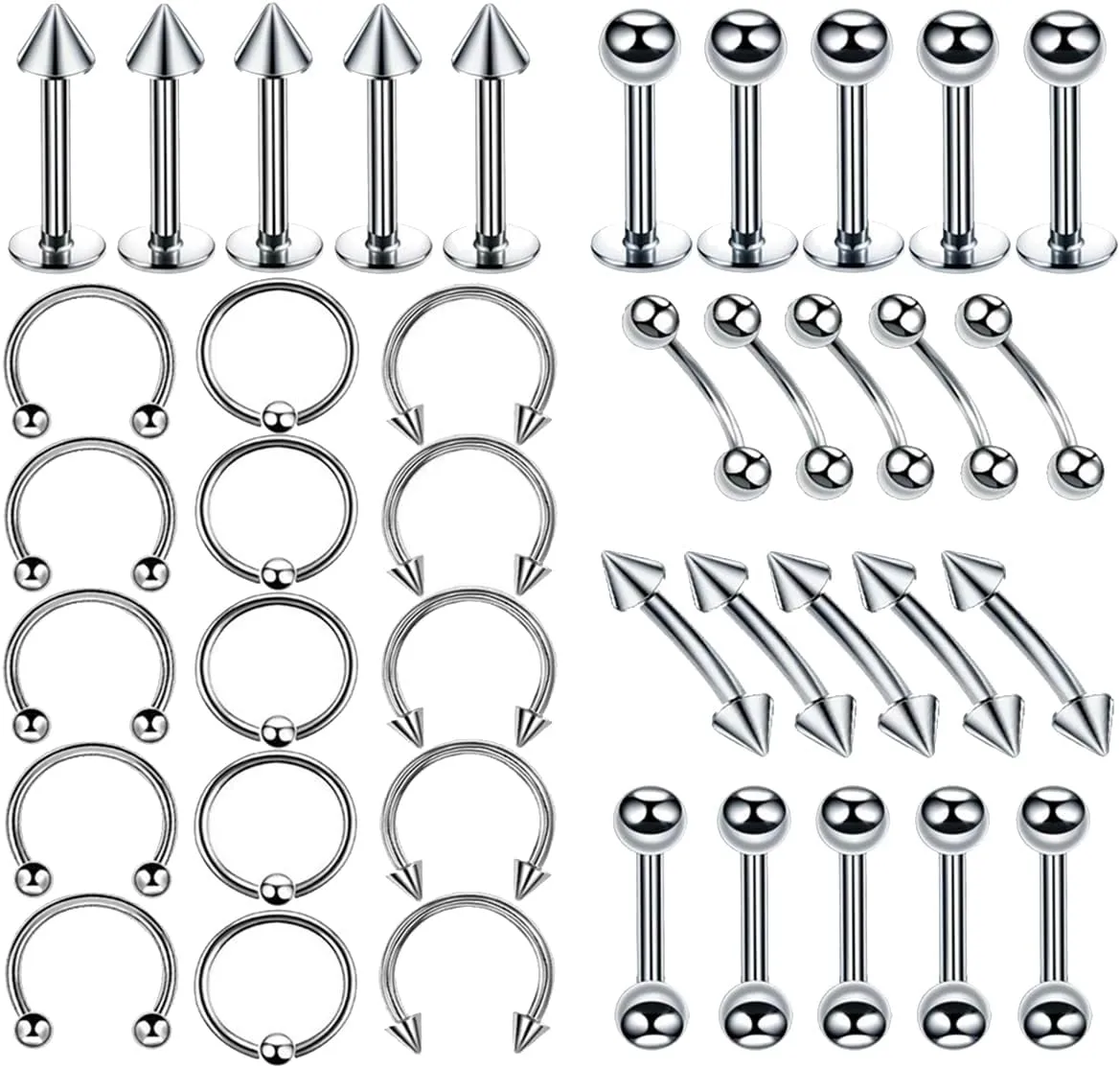 Straight Surgical Stainless Rhinestone Hypoallergenic Surgical Stainless Nostrial Piercing Jewelry Multicolor 24 pcs