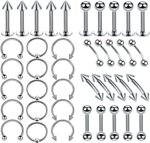 Straight Surgical Stainless Rhinestone Hypoallergenic Surgical Stainless Nostrial Piercing Jewelry Multicolor 24 pcs