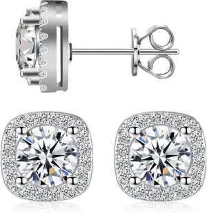 Stud Earrings for Women Men. Premium Cubic Zirconia Earrings Studs with Sterling Silver Post and Gold Plated. Brilliant and Hypoallergenic.