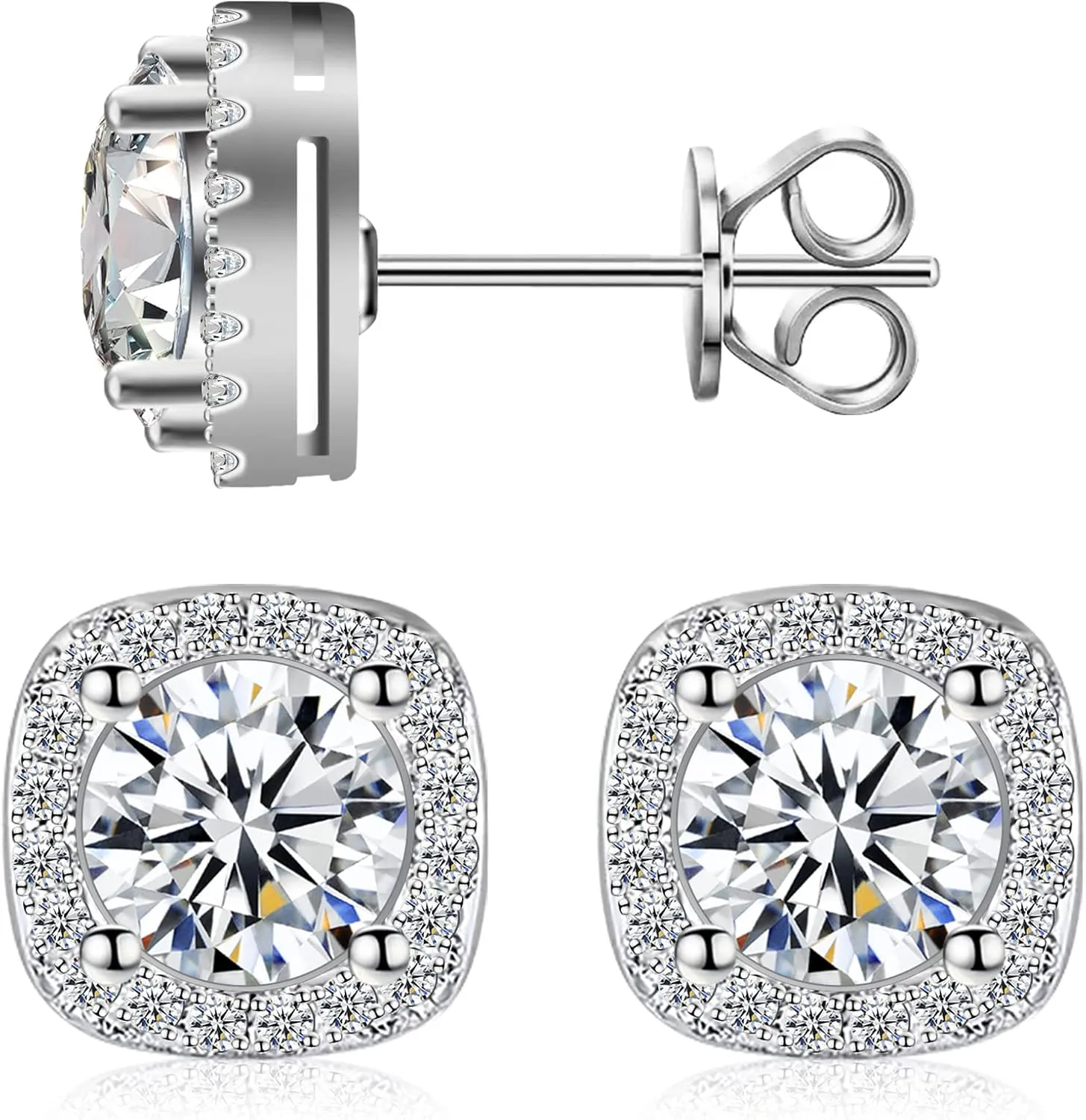 Stud Earrings for Women Men. Premium Cubic Zirconia Earrings Studs with Sterling Silver Post and Gold Plated. Brilliant and Hypoallergenic.