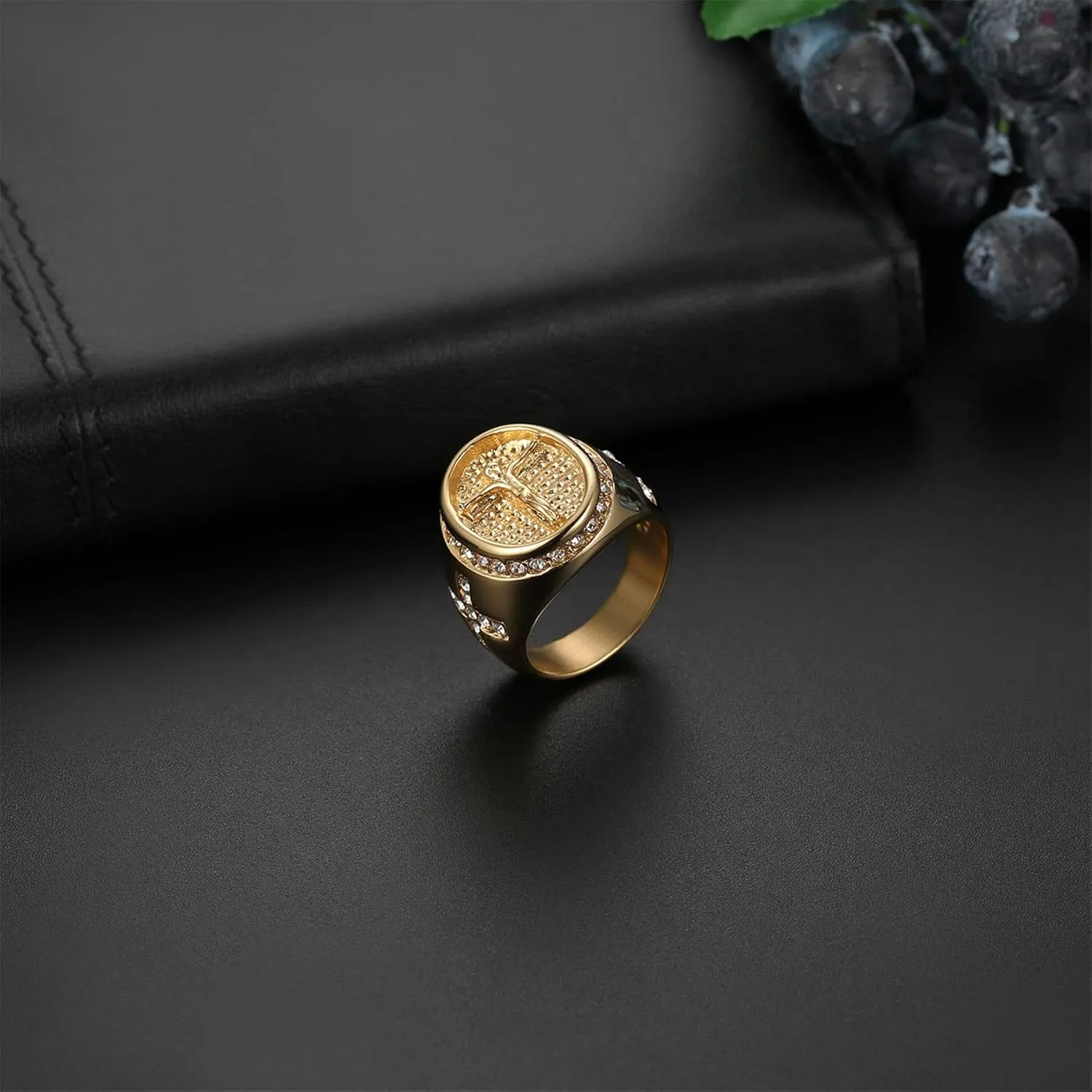 Stylish Classic Jesus Cross Crucifix Ring for Men Gold Plated Stainless Steel Ring Size 8 to 13