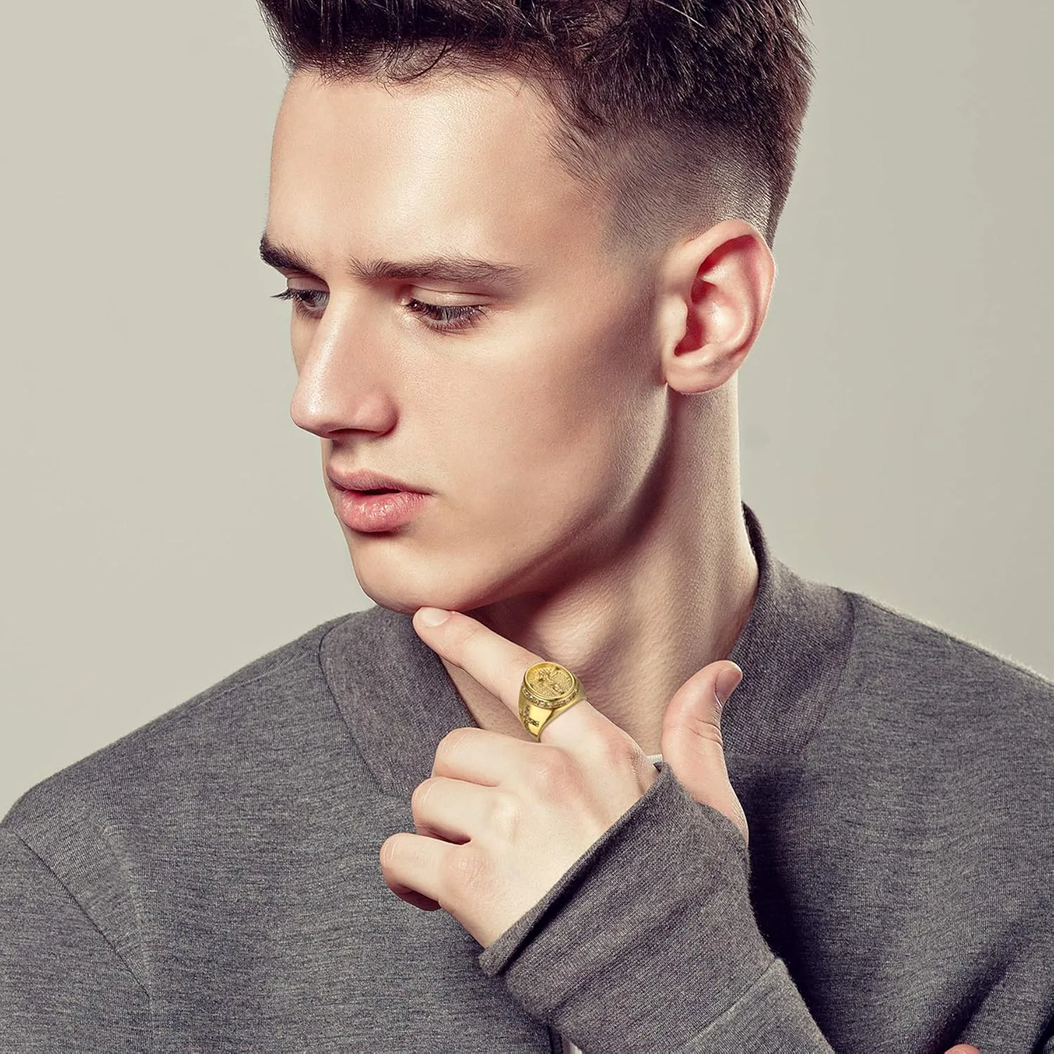 Stylish Classic Jesus Cross Crucifix Ring for Men Gold Plated Stainless Steel Ring Size 8 to 13