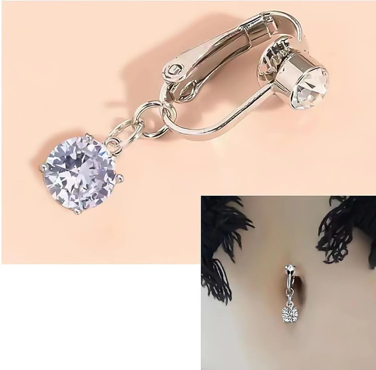 Stylish Zirconia Piercing Belly Button Clip Easy to Wear Navel Rings Adjustable Comfortable Coppers Body Jewelry No-piercing belly button clip