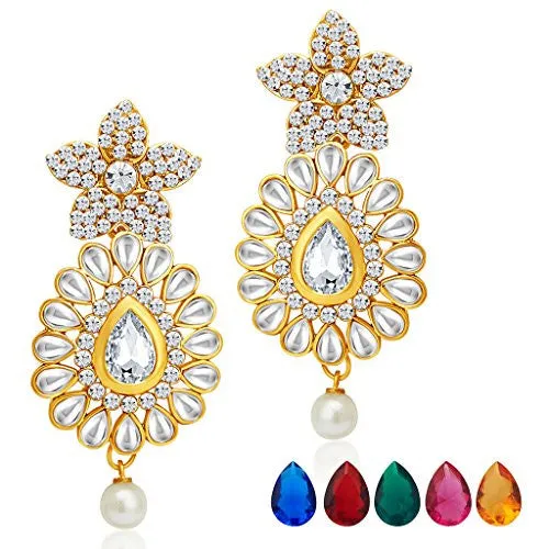 Sukkhi Traditionally Gold Plated AD Necklace Set with Set of 5 Changeable Stone For Women