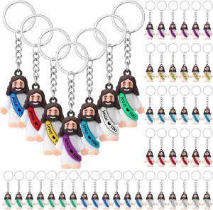 Sumind 48 Pcs Jesus Toys Figurine Christian Keychain Jesus Doll Religious Keychain Bulk Classic Christian Rings for Christ