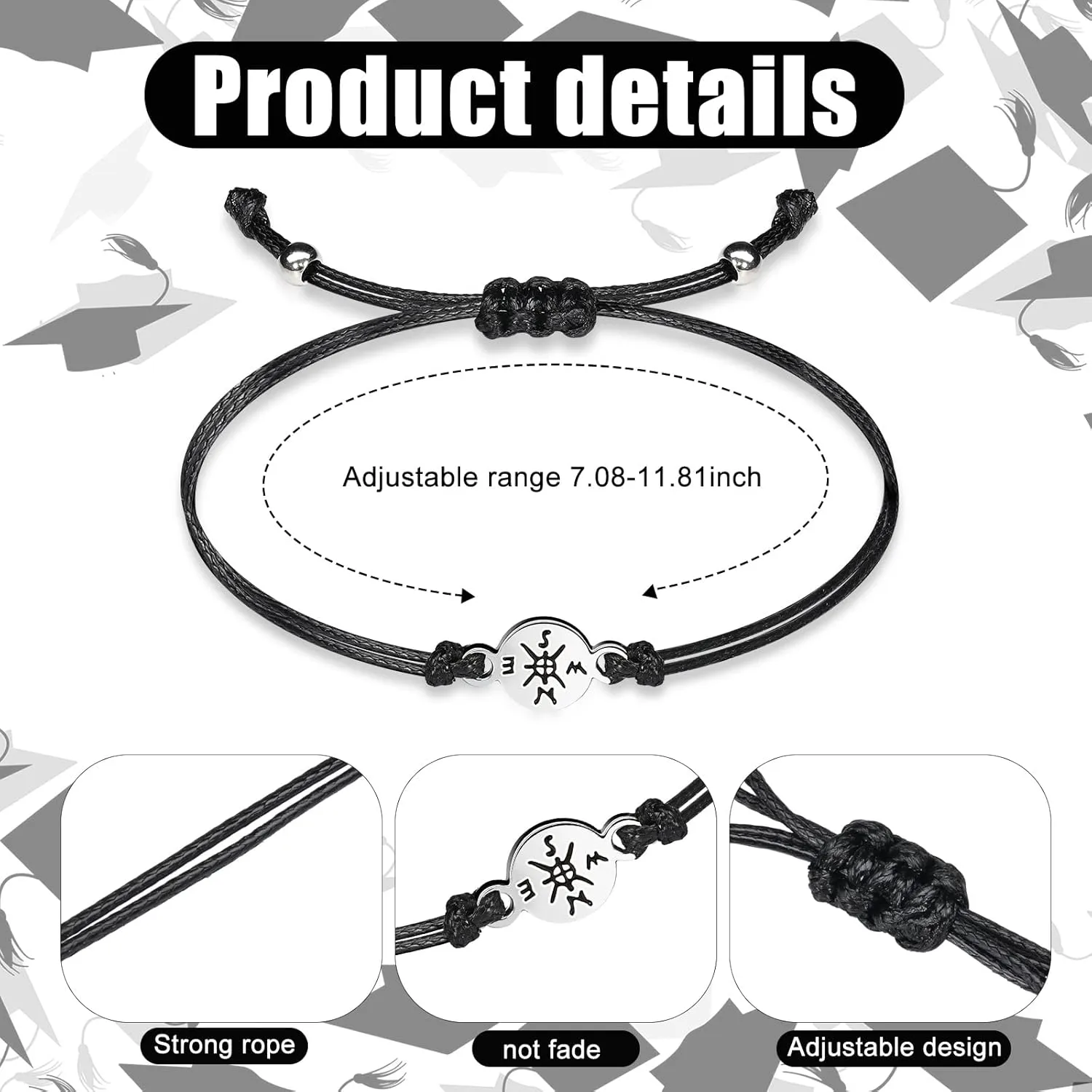 Sureio 10 Pieces 2025 Graduation Gifts for Her/Him Adjustable Compass Bracelets Class of 2025 Grads Gifts High School Senior Night for College University Middle School Students Present