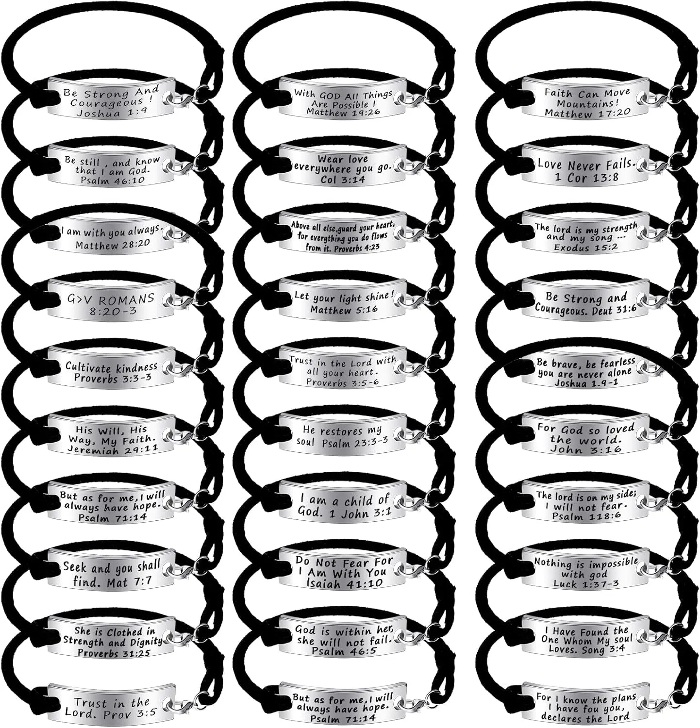 Sureio 30 Pcs Inspirational Bible Verse Bracelets Bulk Religious Scripture Bracelets Christian Engraved Jewelry Ornament for Women Men 2025 Graduation Gift