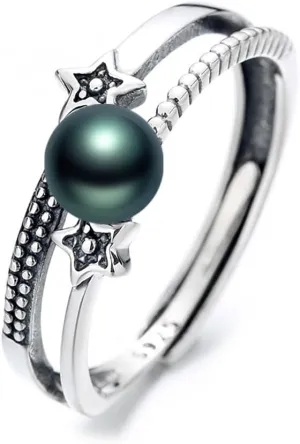 Tahitian Black Pearl Rings Jewelry For Women Fashion Christmas Gifts Wife Mom Girlfriend, Anniversary Birthday Fine Jewelry Gifts for Her NO33229
