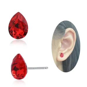 Teardrop Ruby Earrings 925 Sterling Silver Earrings Red Water Drop Stud Earrings July Birthstone Earrings for Women Trendy