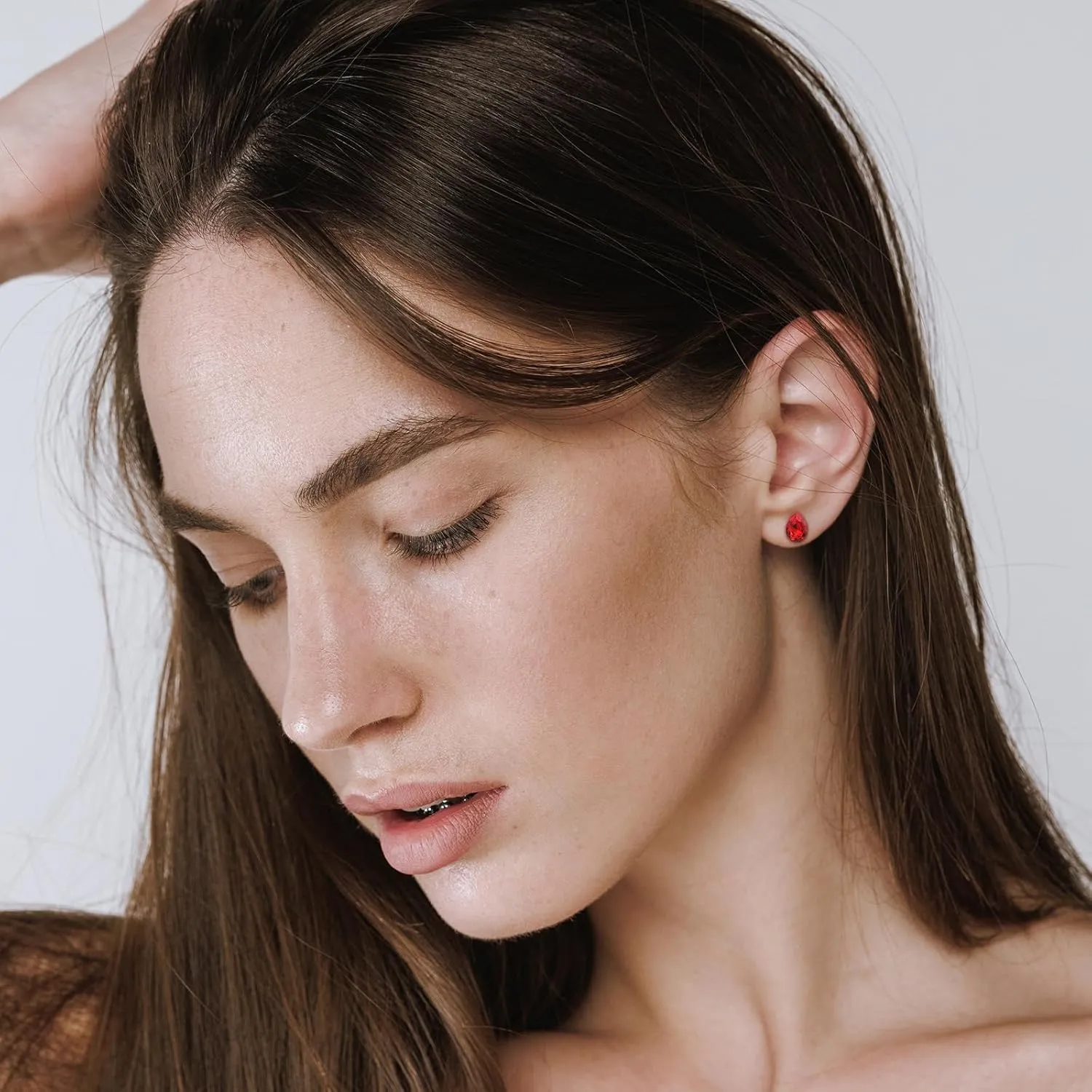 Teardrop Ruby Earrings 925 Sterling Silver Earrings Red Water Drop Stud Earrings July Birthstone Earrings for Women Trendy