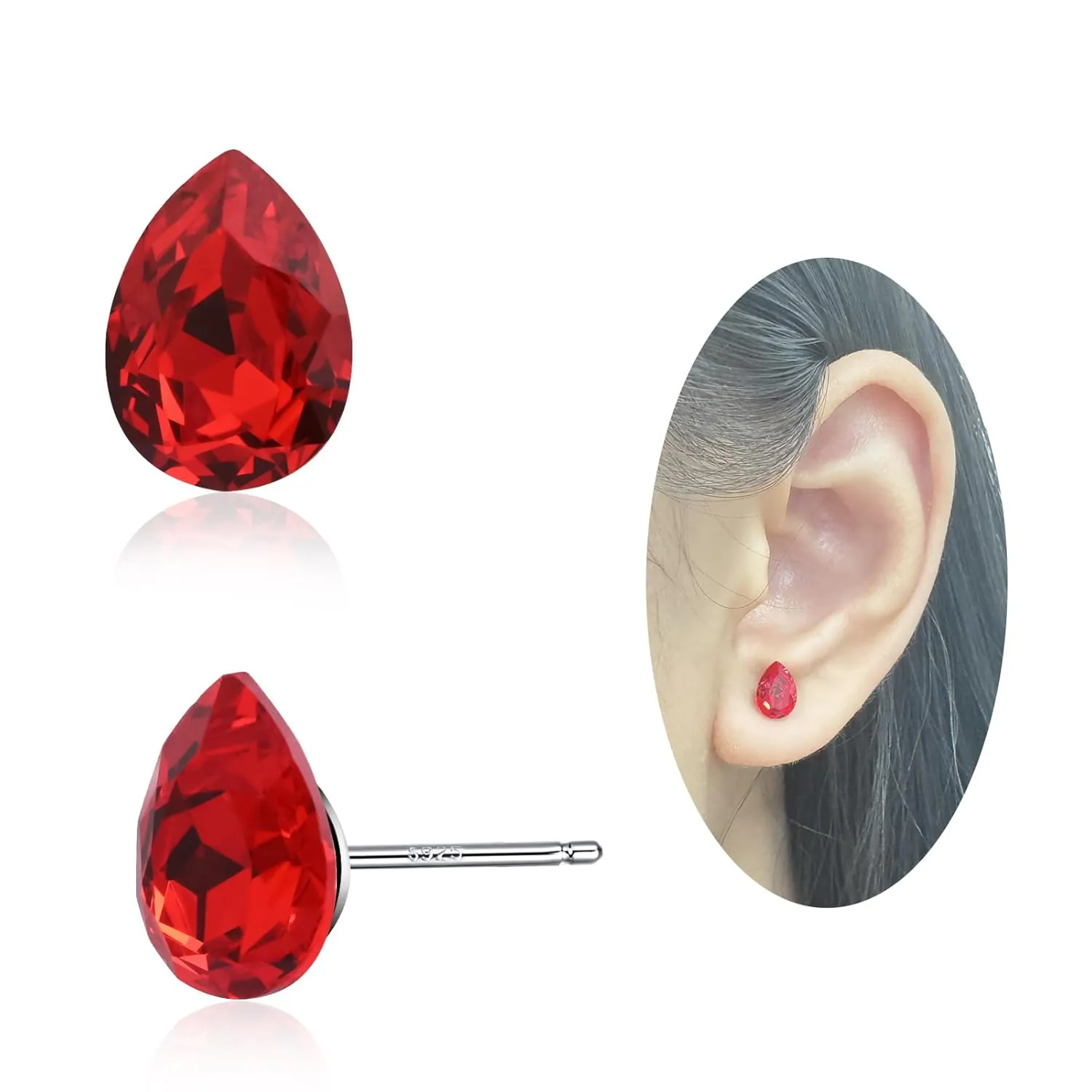 Teardrop Ruby Earrings 925 Sterling Silver Earrings Red Water Drop Stud Earrings July Birthstone Earrings for Women Trendy