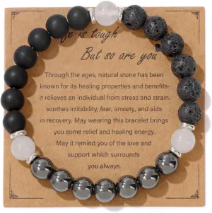 tenghong2021 Natural Stone Bead Elastic String Bracelet for Women Handmade Natural Stone Strand Bracelet Healing Crystals Prayer Bracelet for Men Gifts Jewelry