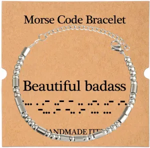TESTRYE Morse Code Bracelets for Women Men,Silver Morse Code Bracelet with Adjustable Extender Chain,Inspirational Gifts Bracelets for Women Men Friends