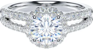 THELANDA 1CT Round Brilliant Cut Sterling Silver Split Shank Halo Promise Ring Engagement Ring For Her