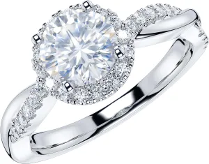 THELANDA Sterling Silver Petite Twisted Vine 1CT Round Brilliant Cut Genuine Moissanite Halo Engagement Ring Promise Ring
