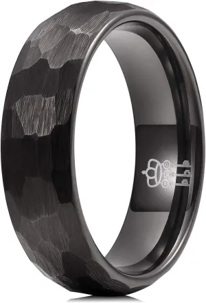 THREE KEYS JEWELRY Mens Womens Tungsten Carbide Unisex Wedding Hammered Bands Rings for Men Women 6mm/8mm Comfort Fit Vintage Silver/Personlized Rings/Custom Rings