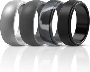 ThunderFit Silicone Wedding Rings for Men, Classic and Step Edge 4 Mixed Rubber Engagement Bands