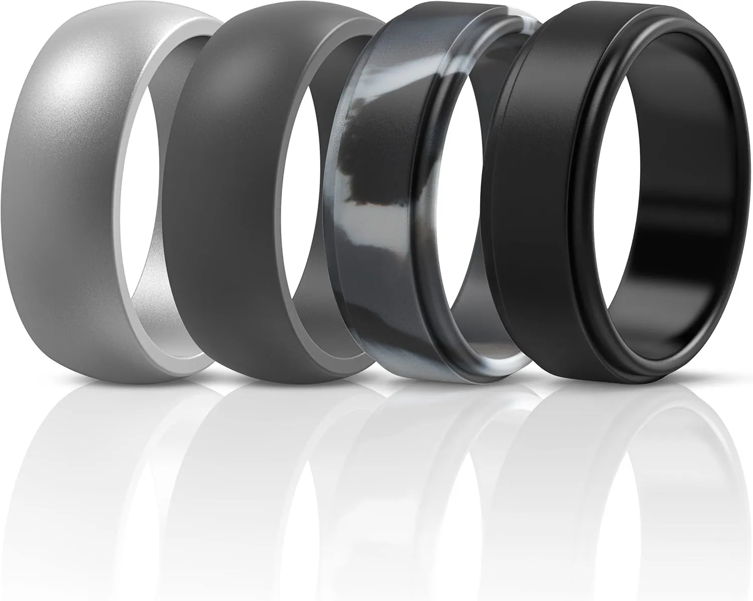 ThunderFit Silicone Wedding Rings for Men, Classic and Step Edge 4 Mixed Rubber Engagement Bands